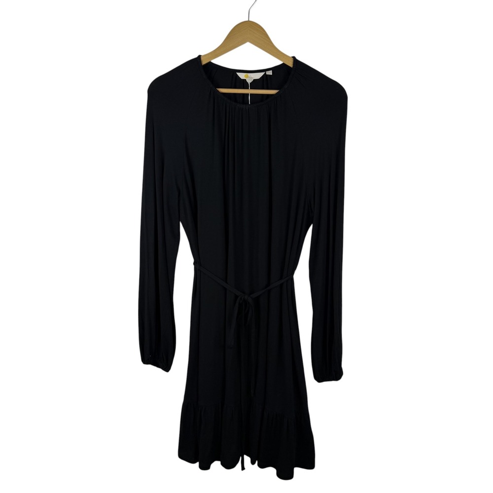 NWT Boden Black EcoVero Jersey Tie Waist Dress Size 14L Minimalist Stretch Comfy